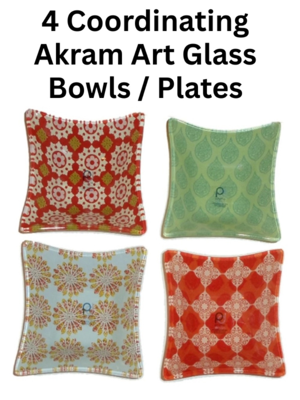 Prima Design Colorful Akram Decorative Set 4 Art Glass 5" Bowls